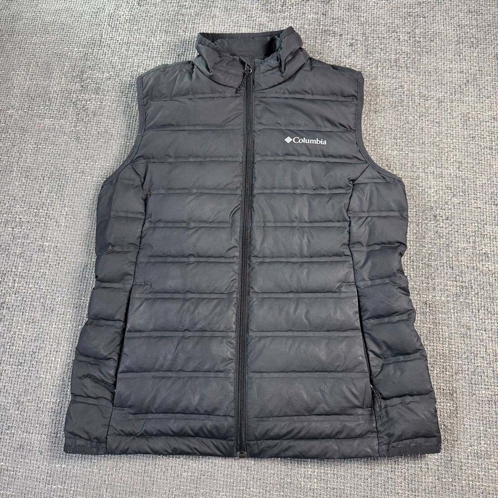 Columbia Puffer Vest Womens Medium Black Quilted Down Insulated Full Zip